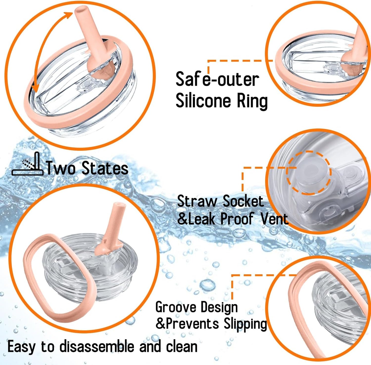 Stanley Leak Proof Lid - Flip Straw Accessory for Stanley Quencher H2.0 40 oz Tumbler - BPA Free, Peach Color | 2 Pack
