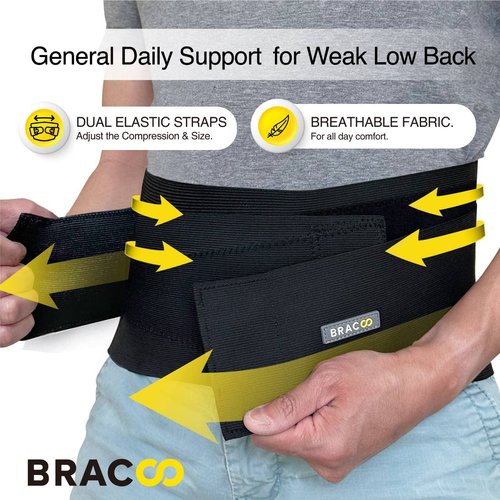 Bracoo Adjustable Back Brace, Back Pain Relief Support for Men and Women, Ideal for Lower Back Pain, Sciatica, Scoliosis, Lifting, Workouts, BS33