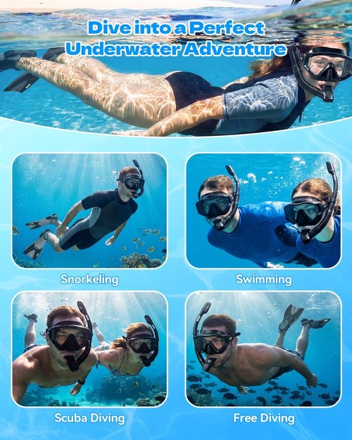 Aegend Snorkeling Gear Set - Anti-Fog Panoramic Mask, Adjustable Fins & Dry Top Snorkel | All-in-One Travel Solution for Adults