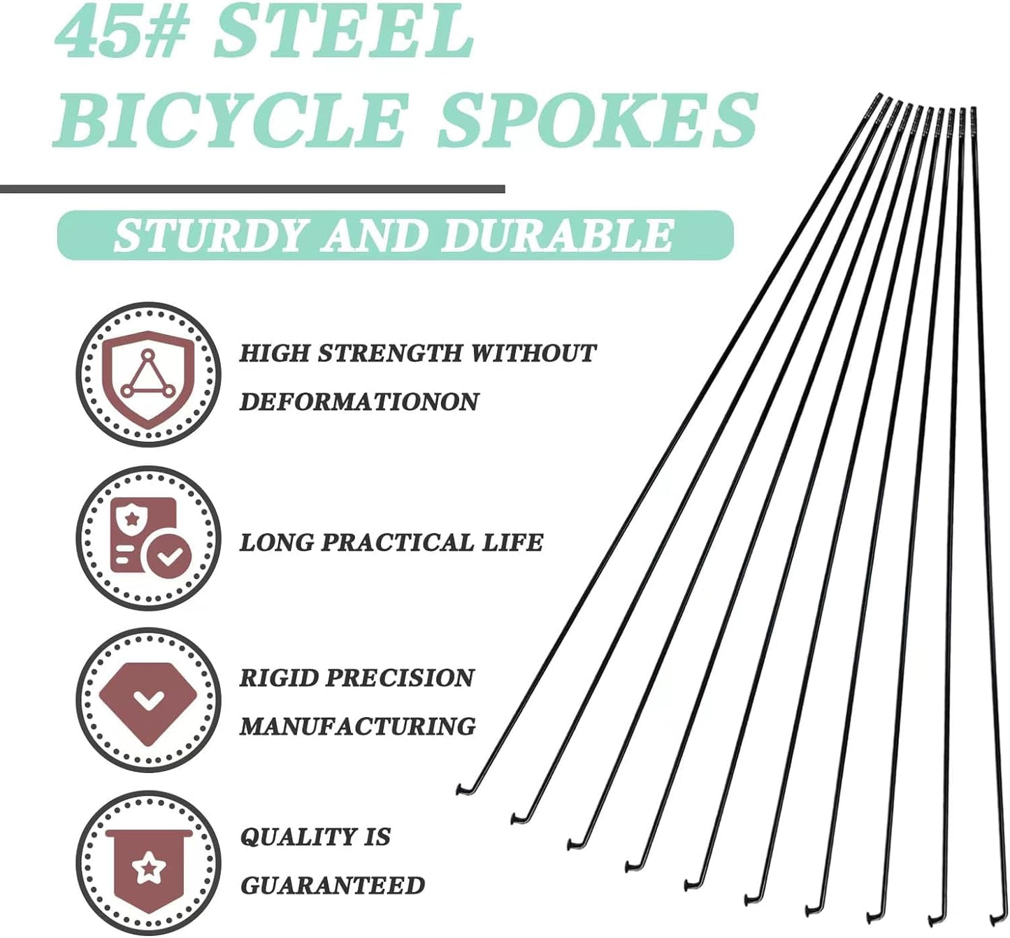 GATWOEST 36 Pcs 14G J Bend Bicycle Spokes Black Steel Bike Spokes with 36 Brass Nipples New Upgraded Cycle Spokes for MTB,Ebike,Mountain,Road City Bikes and Electric Bike 700C Wheels-222 mm