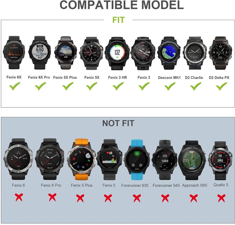Compatible for Garmin Fenix 5X, Soft Silicone Wristband Replacement Watch Band for Garmin Fenix 5X/Fenix 5X Plus/Fenix 6X/Fenix 6X Pro/Fenix 3 HR/D2 Charlie/D2 Delta PX/Descent MK1 (Width: 26mm)