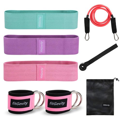 fitGevity Resistance Bands Exercise Bands for Legs and Butt,Fabric Non Slip Hip Fitness Booty Workout Bands, Set of 8 Resistance with Door Anchor Legs Ankle Straps for Men Women Gym Home Fitness Yoga