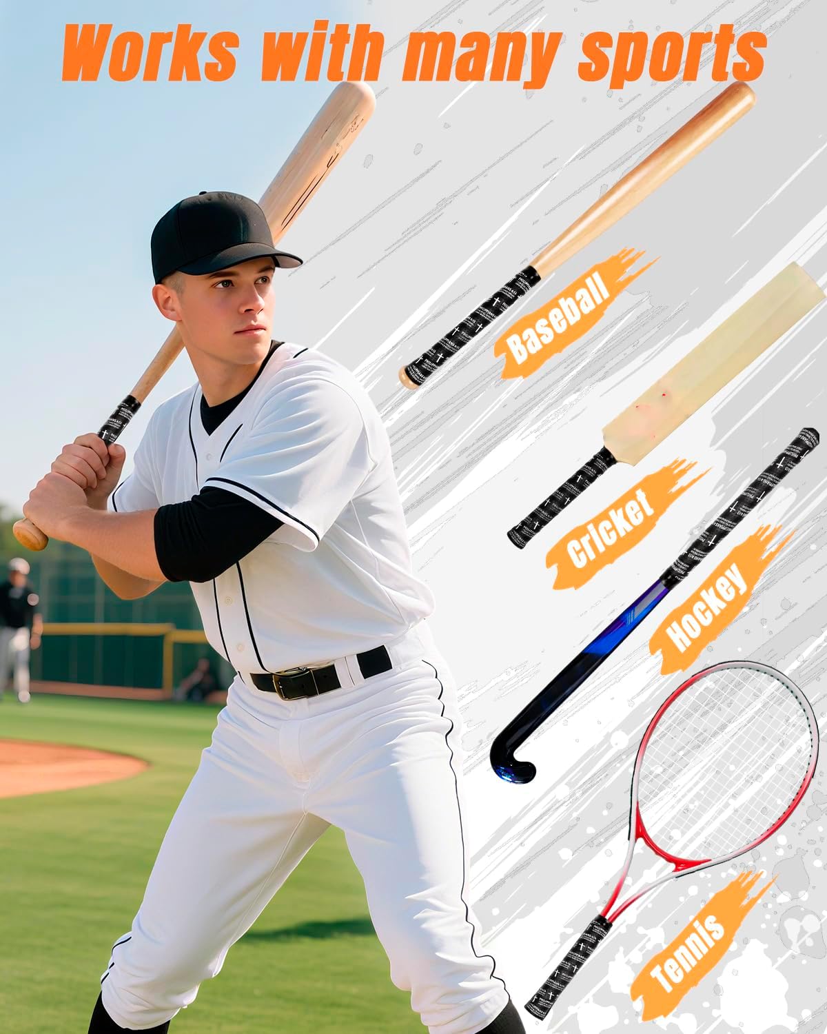 Piemow Baseball Bat Grip Tape - Faith Cross Design | 1.5mm Precut, Non-Slip Adhesive for Sports