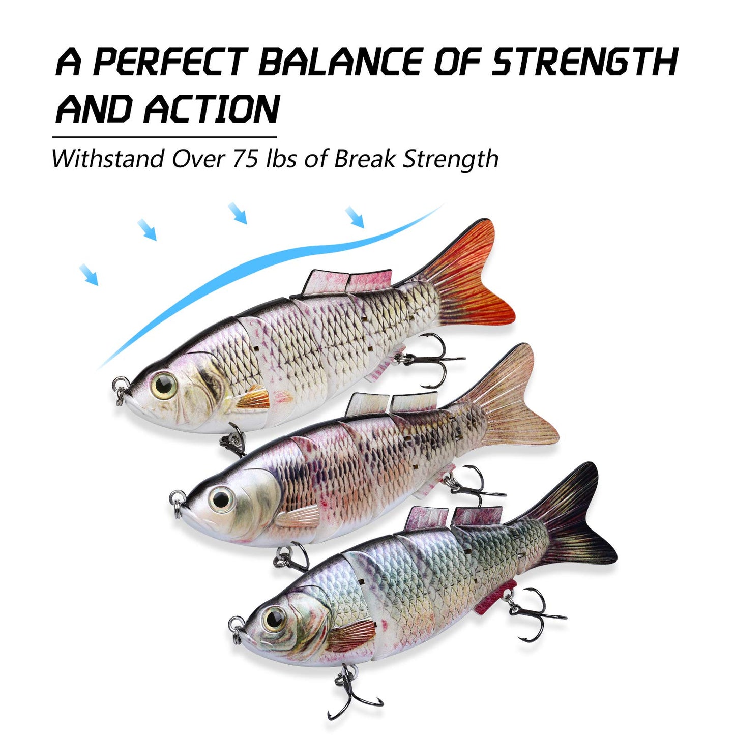 TRUSCEND Easy Catch SwimMax with BKK Hooks, Magic Noisy Wiggling and Vibrating Actions for More Bites, Lifelike Fishing Lures for Bass Trout Walleye Crappie, Strongest Dyneema Fiber Jointed Swimbaits