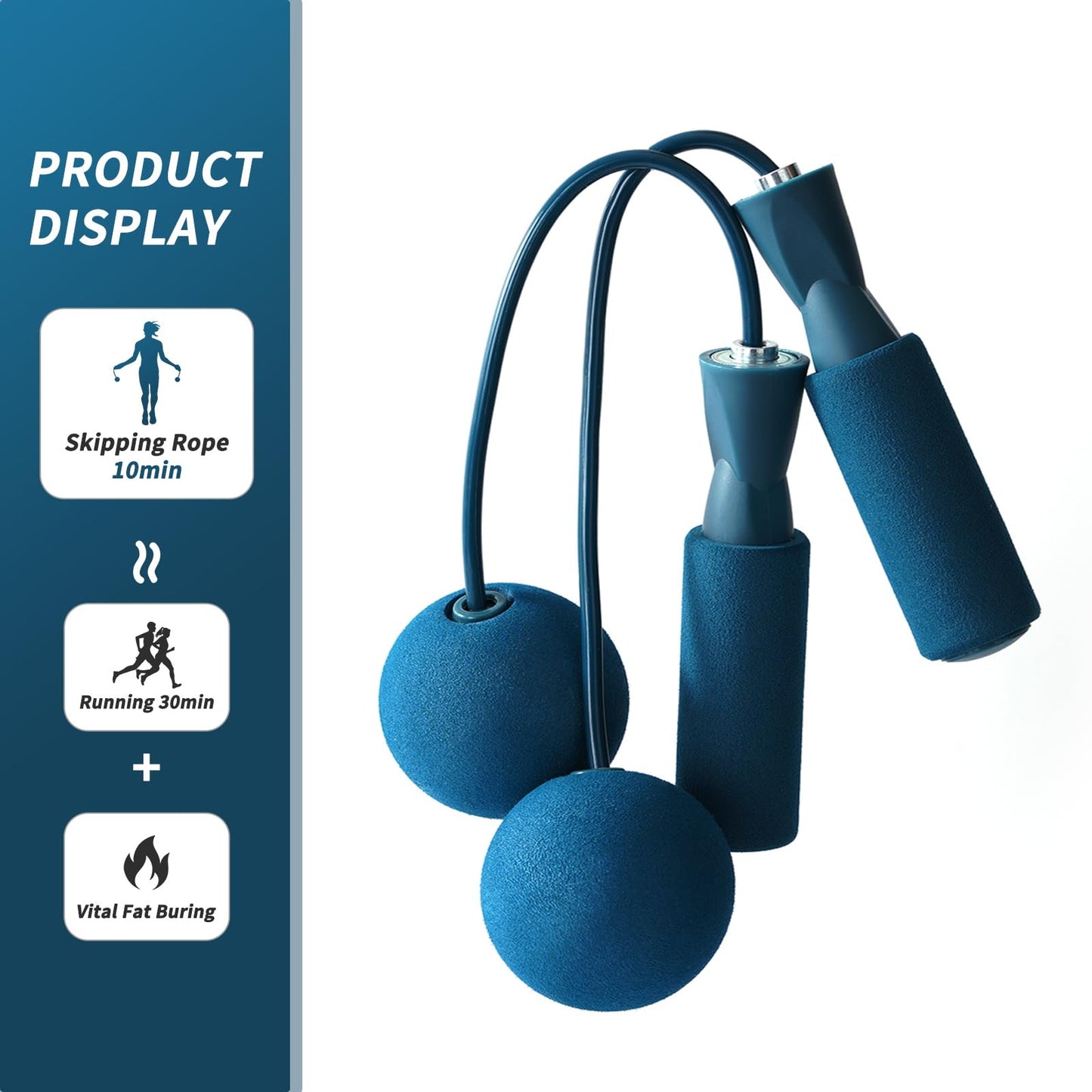 junqixing Cordless Jump Rope with Weight Ball, Fitness Training Jump Rope, Indoor Home Exercise, Suitable for Men Women .(Blue)...
