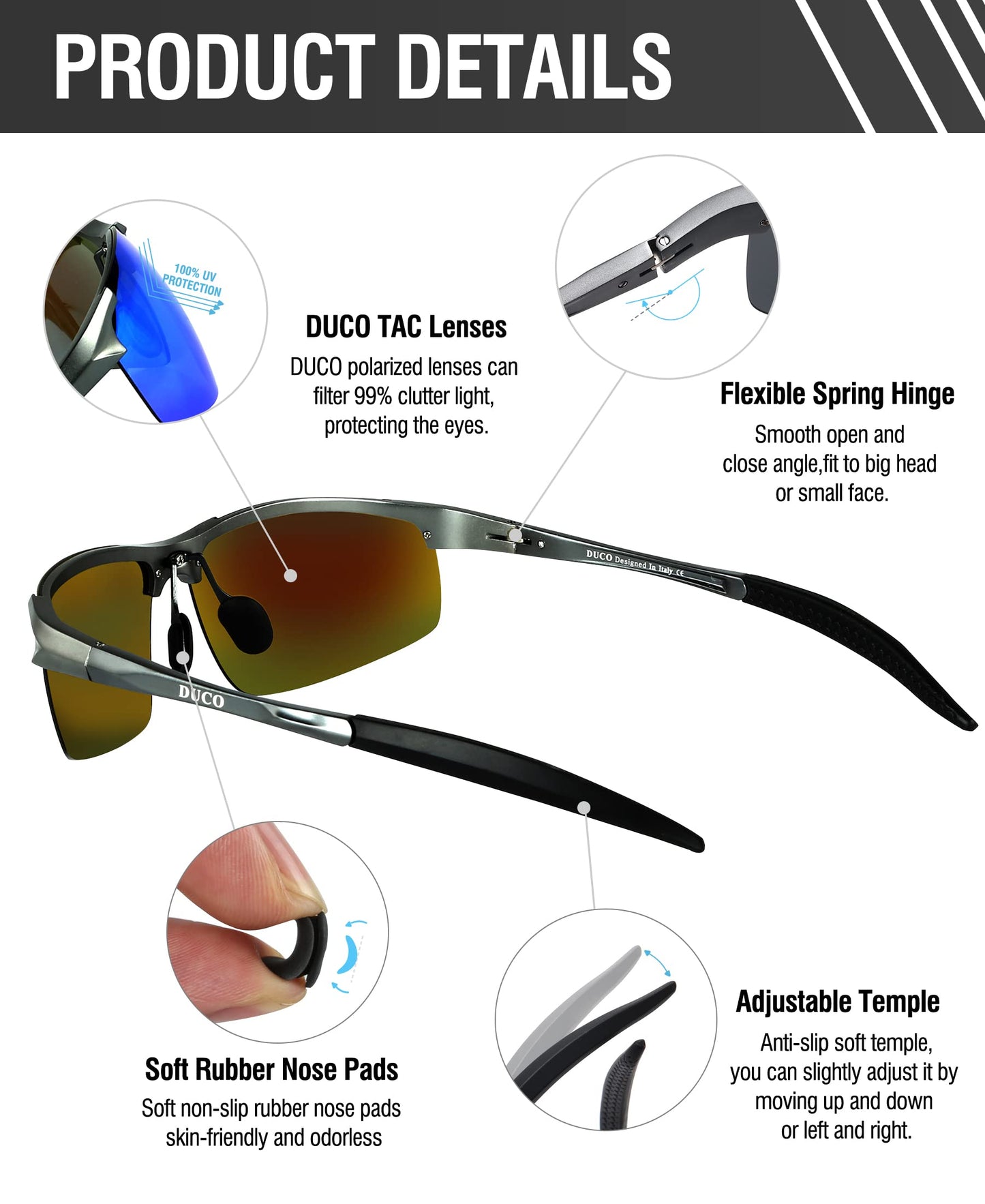 DUCO Mens Sports Polarized Sunglasses UV Protection Sunglasses for Men 8177s