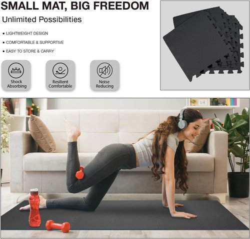 AIRHOP Gym Floor Mat - High-Density EVA Foam Puzzle Tiles for Home Gym & Play Area | 18 Interlocking Pieces