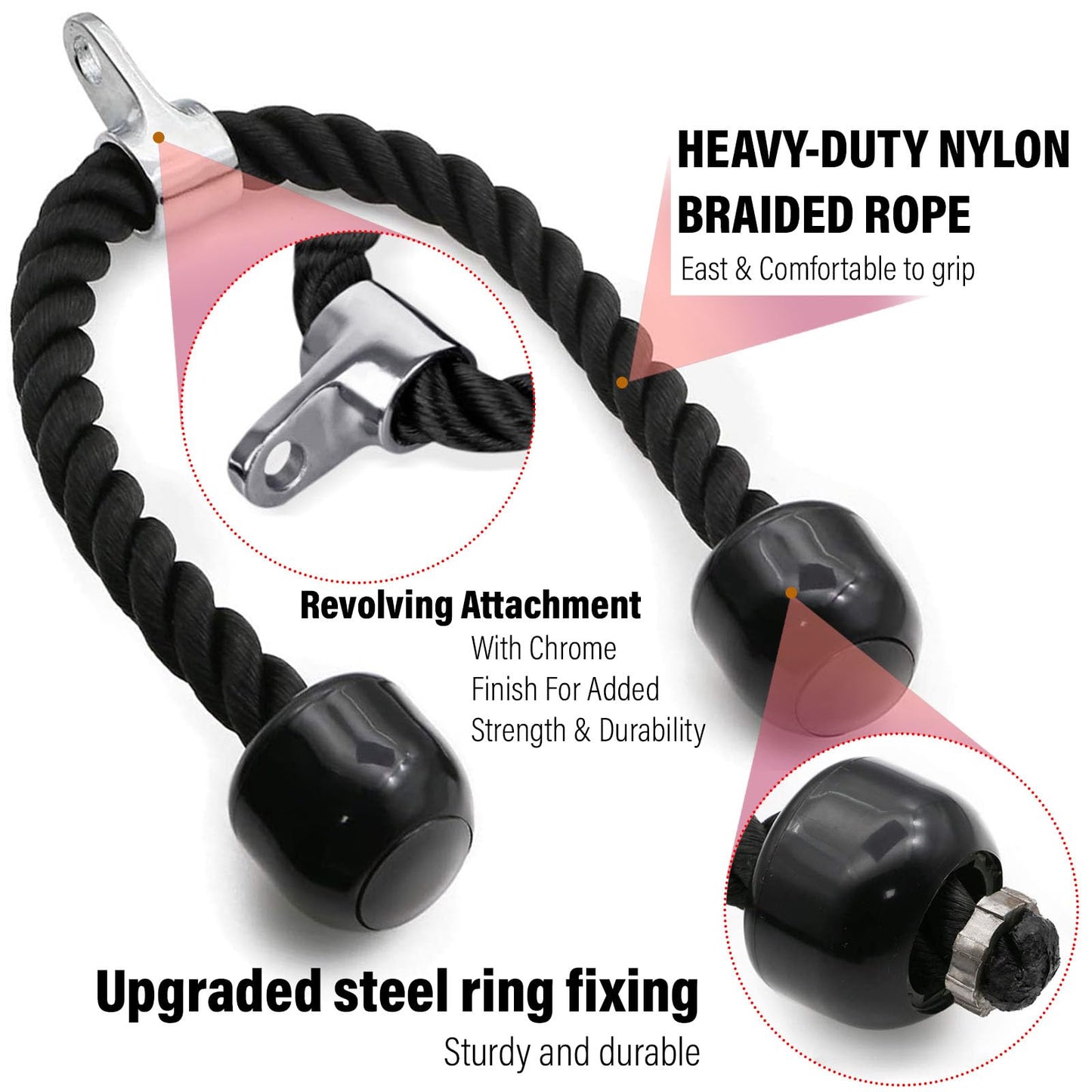 FYYTONE 27 inches Tricep Rope, Tricep Pull Down Rope for Cable Machine, Cable Attachment for Gym Workout Exercise