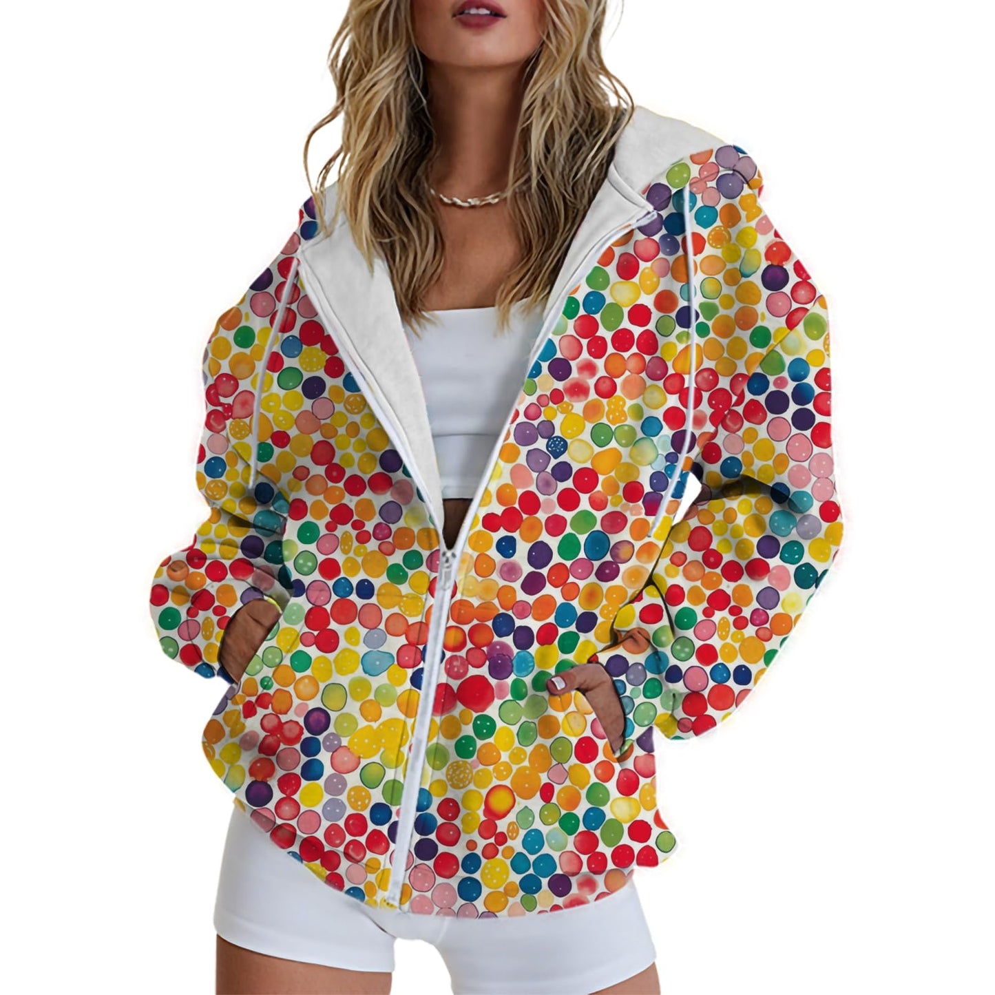 domirica Women's Hoodies Zip Up Fashion Cute Graphic Oversized Full Zip Hoodie with Pockets Women Long Sleeve Spring Comfy Casual Loose Outwear Fashion Bohemian Style,XL