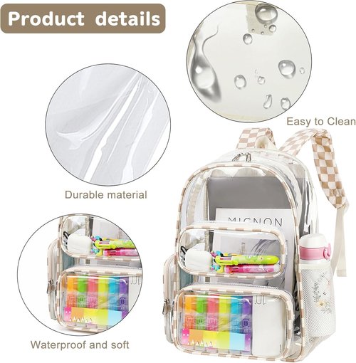 BTOOP Clear Backpack Heavy Duty Transparent Backpack 17" See Through Bookbag for College Work Festival Security with Padded Strap Large Capacity