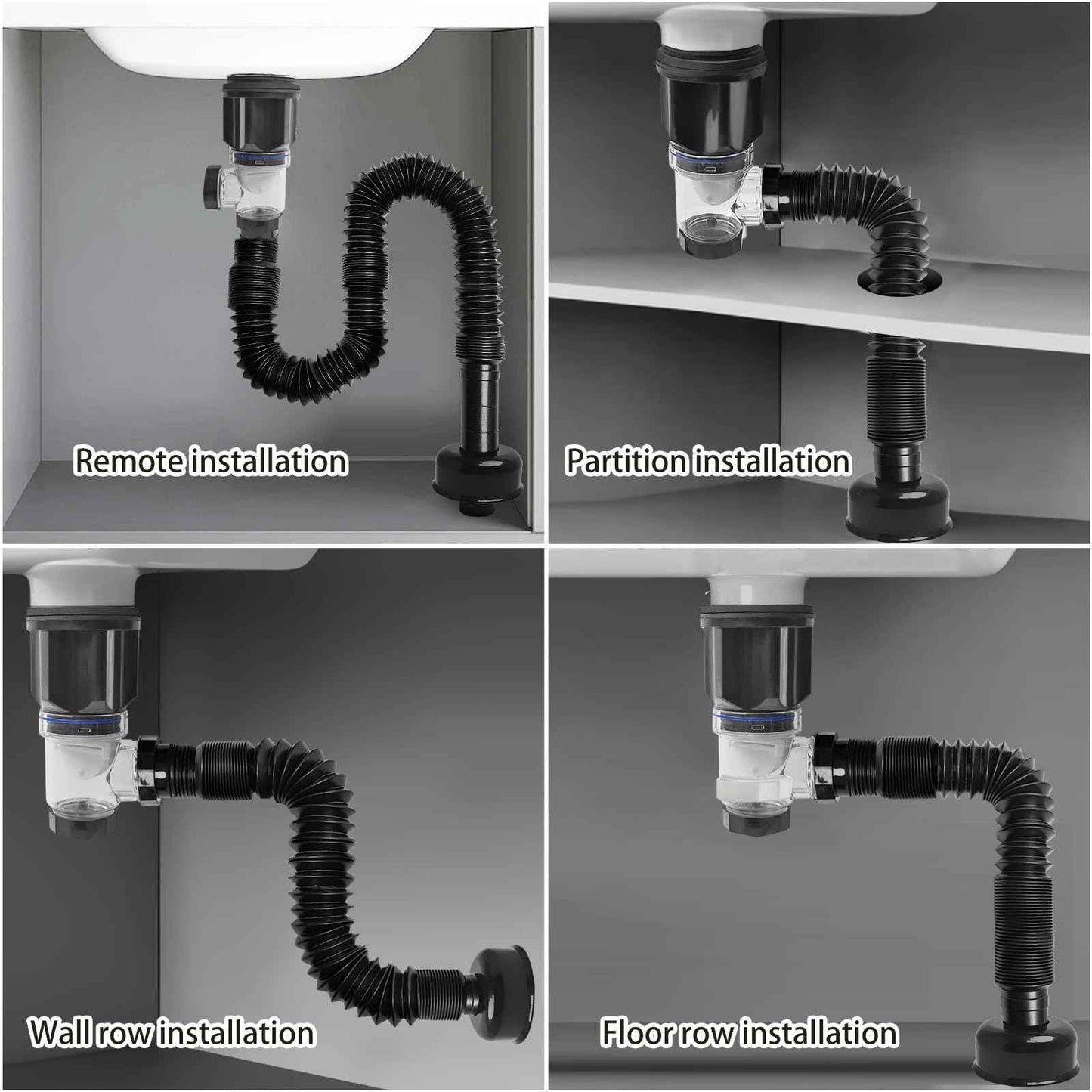 Bathroom Sink Drain kit Black,That can be Used with or Without Overflow,Bathroom Sink Drain with Strainer Basket Hair Catcher and pop-up Stopper， for 1-1/4'' & 1-1/2'' RuQiankun