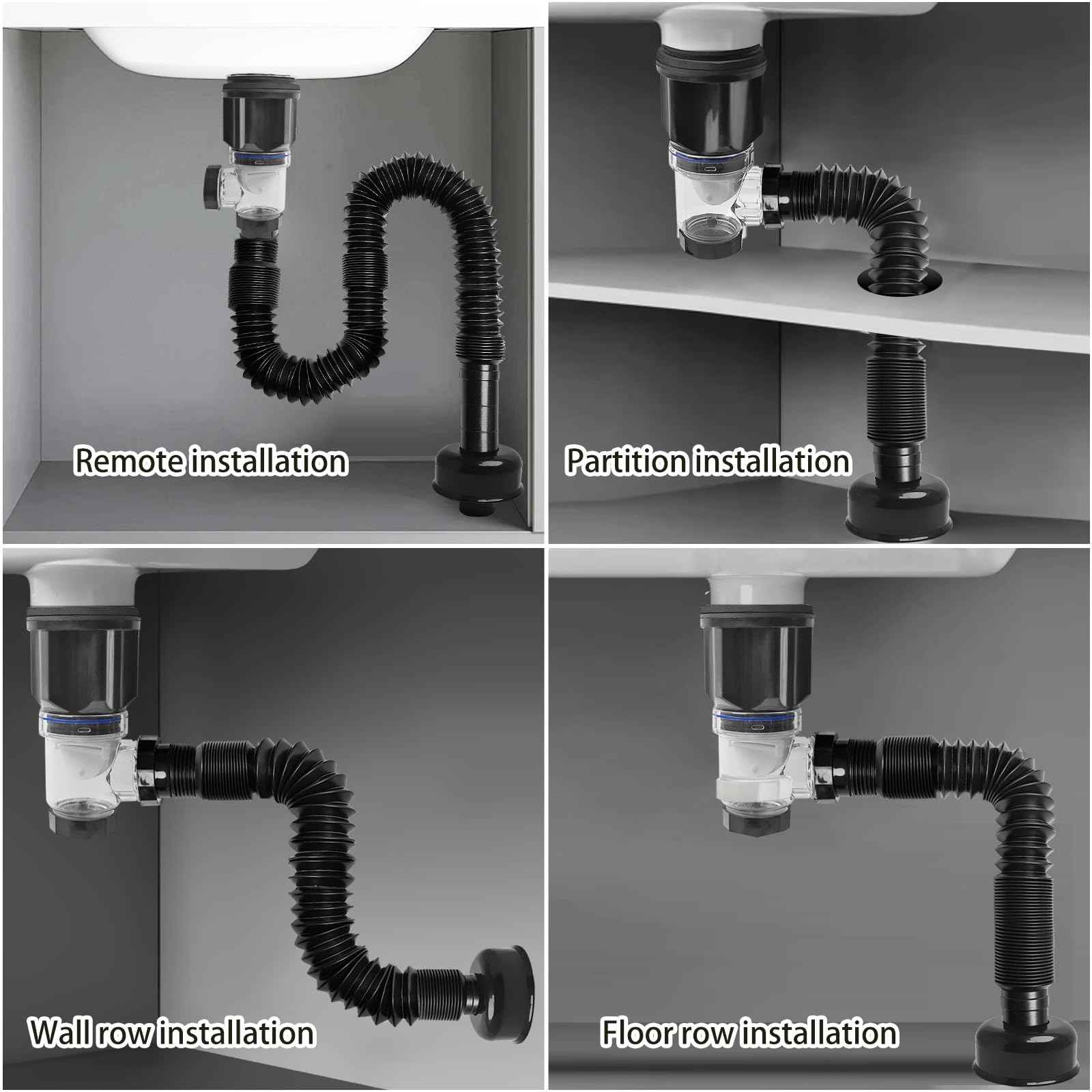 Bathroom Sink Drain kit Black,That can be Used with or Without Overflow,Bathroom Sink Drain with Strainer Basket Hair Catcher and pop-up Stopper， for 1-1/4'' & 1-1/2'' RuQiankun