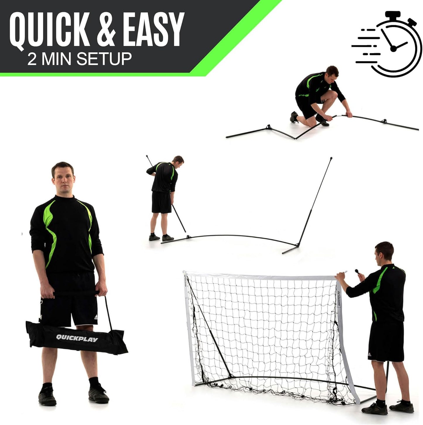 QUICKPLAY Kickster Soccer Goal - Ultra Portable, Easy Setup | Includes Net & Carry Bag | 7 Sizes Available