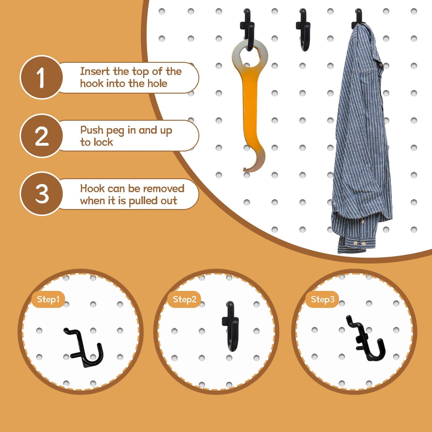 zDwfDc 100PCS Pegboard Hooks Plastic Peg Board J Hooks for Hanging Black Pegboard Hooks J Hook Accessories, for 1/4" Pegboards DD017-100