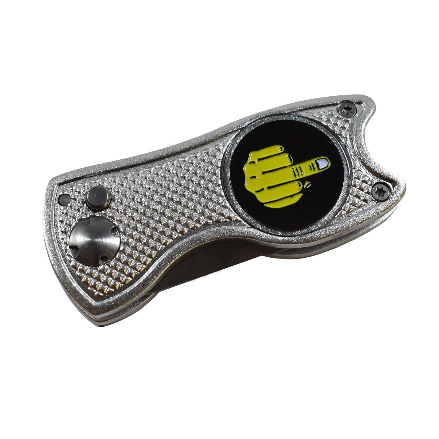 Andoji Golf Divot Repair Tool with Funny Ball Markers – Great Golf Gifts – Durable and Stylish Golf Divot Tool – Must-Have Golf Accessories – Unique Divot Repair Tool – Middle Finger (Silver)
