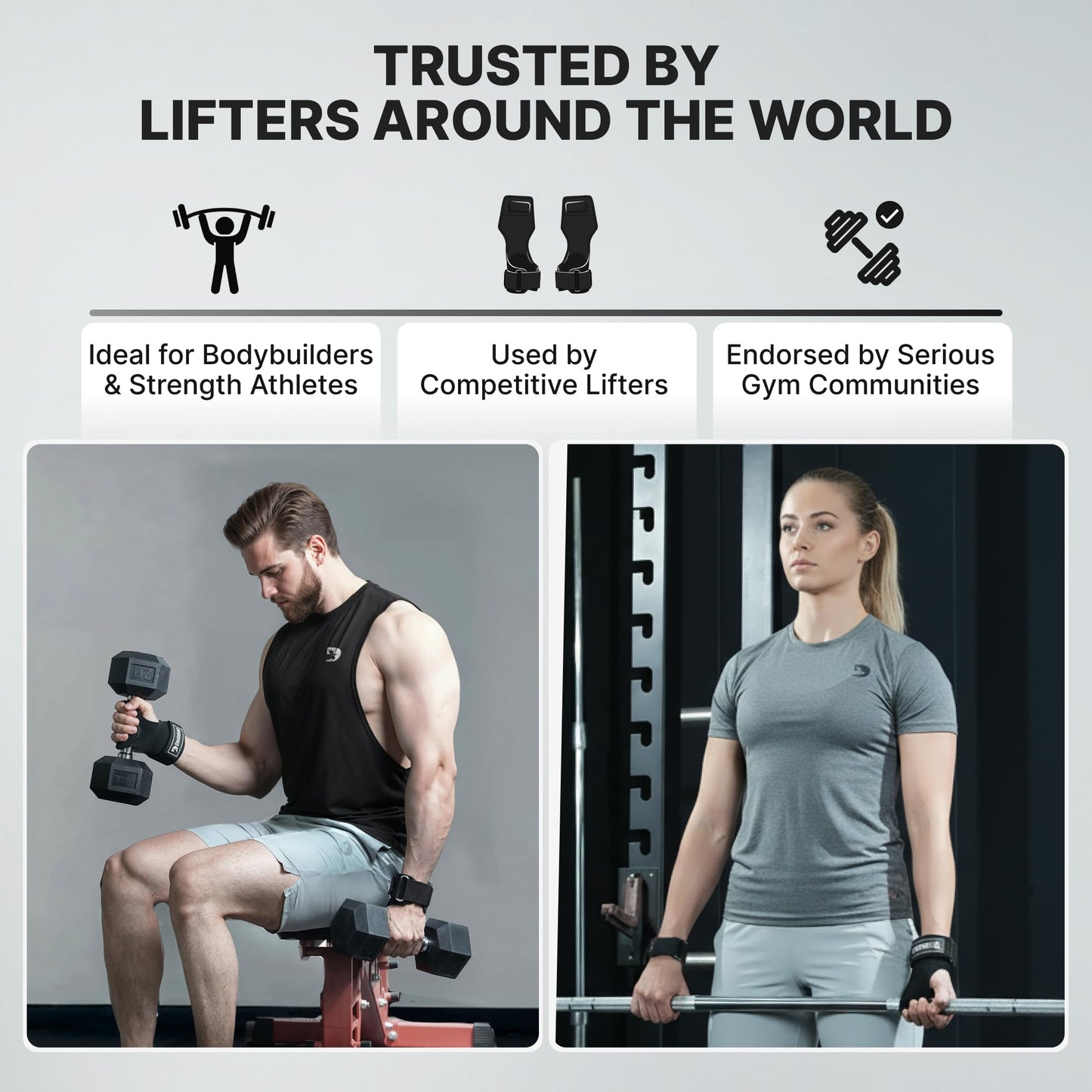 DMoose Fitness Weight Lifting Grips - Anti Slip Neoprene Padded Gym Straps for Powerlifting, Cross Training & Pullups - Wrist Support Grips for Deadlifts & Weight Lifting (Gray)