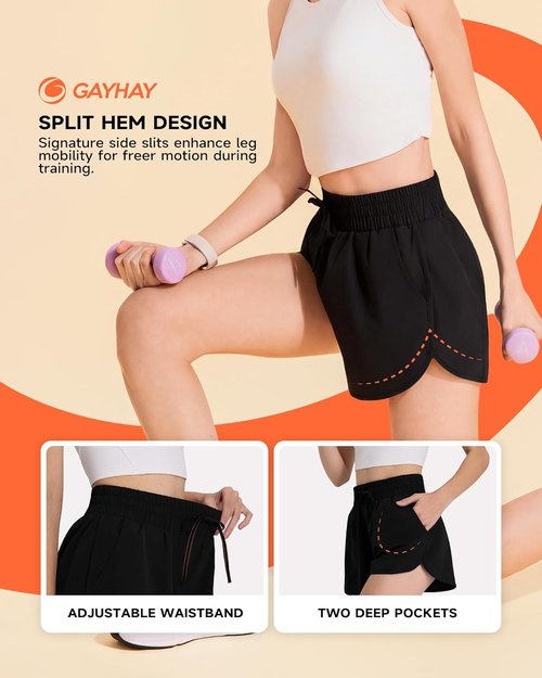 GAYHAY Women's Running Shorts - High-Waisted Quick-Dry Athletic Gym Shorts with Pockets - Black