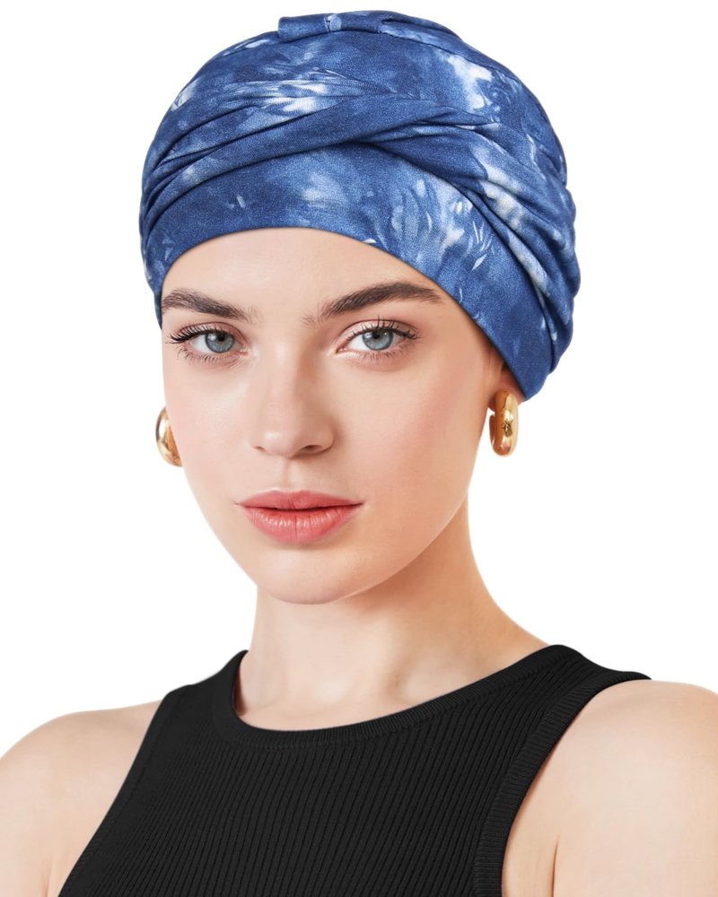 Awefeel Chemo Headwear for Women Cancer Hats Tie-dye Denim Blue