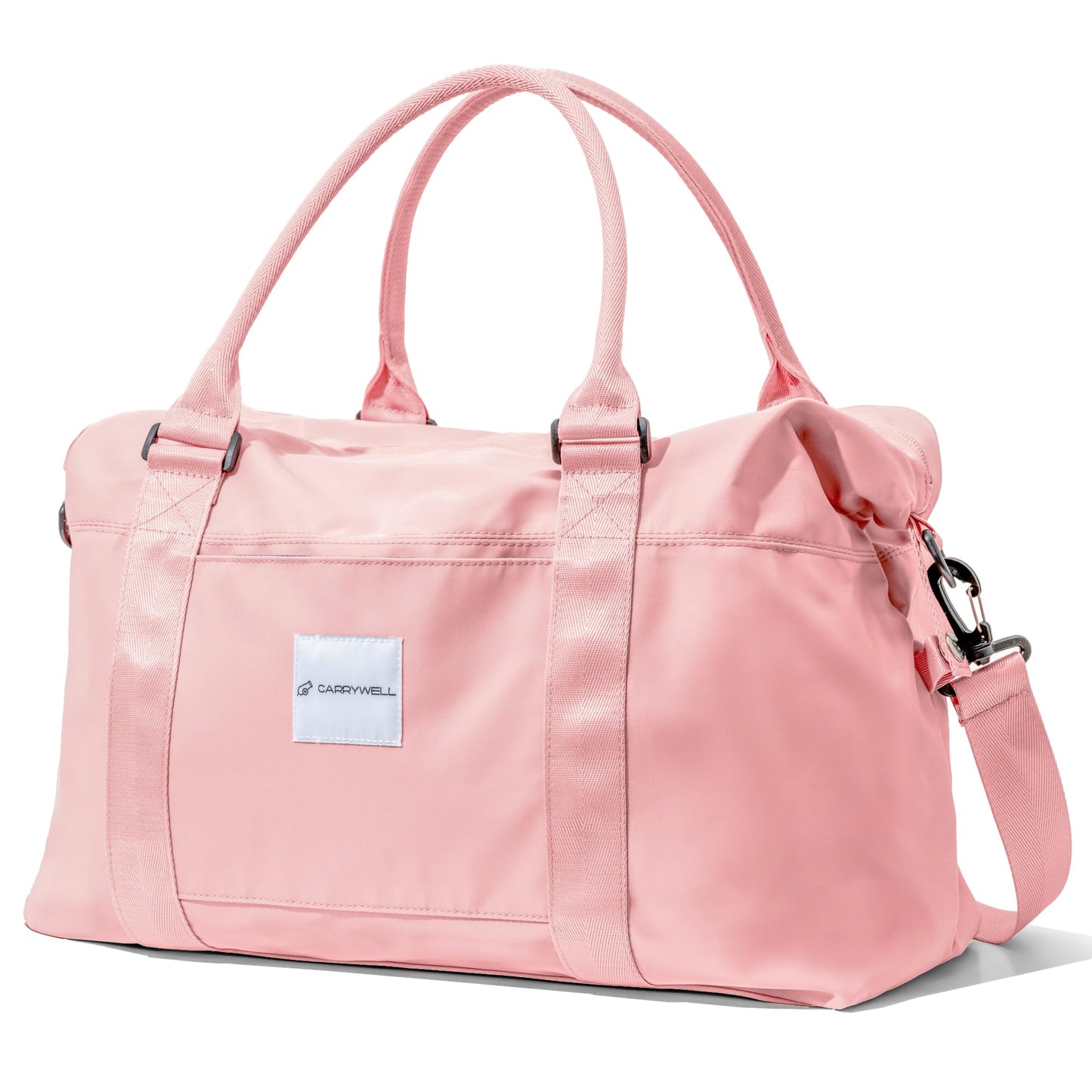 (Not Made In China) Travel Duffel Bag For Women, Carry On Bags, Overnight Weekender Duffle, Airplane Approved Underseat Tote With Shoulder Strap, Luggage Trolley Sleeve, Pink, 22in, 30L