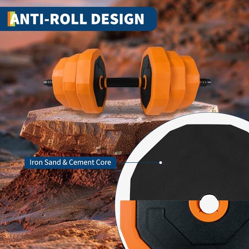 GarveeLife Dumbbell Set Adjustable,44 Lbs 4-In-1 Free Weights with Connector Used As Dumbbells, Barbells, Kettlebells, Push Up Stands，Orange