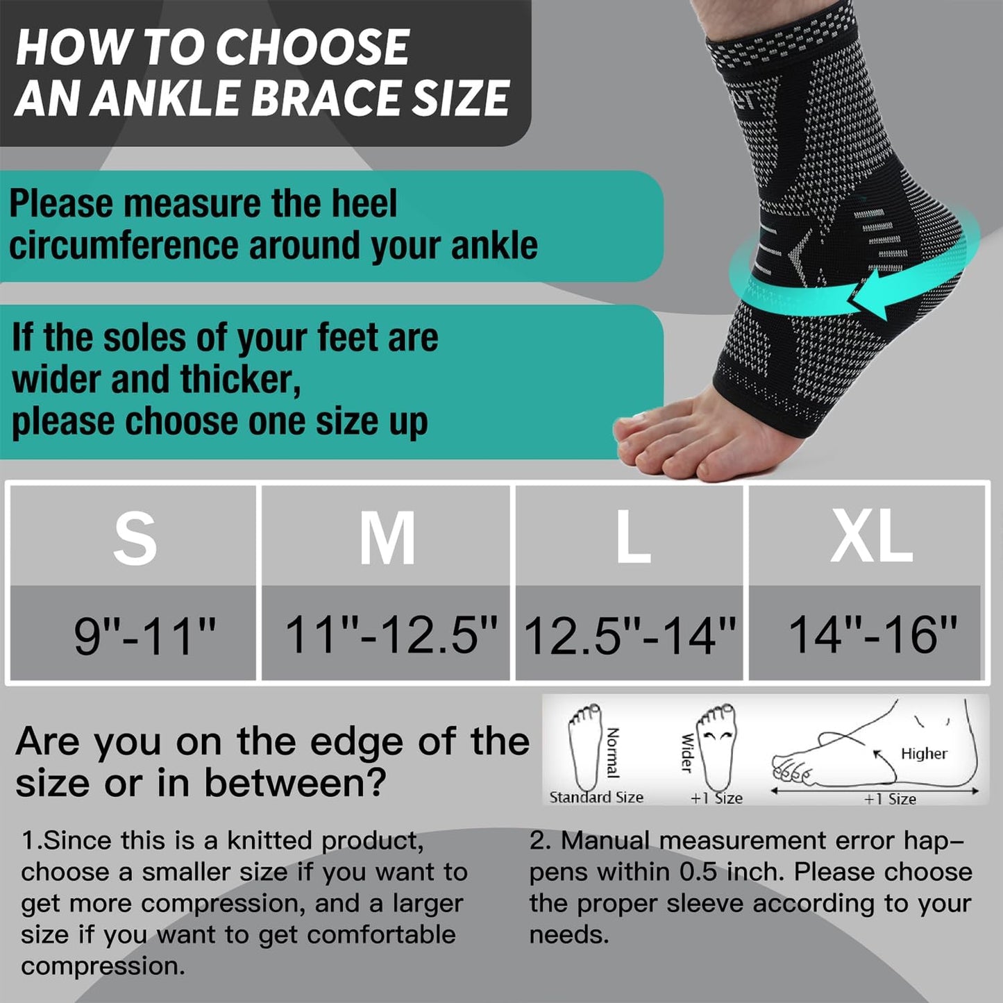 INDEEMAX Copper Ankle Brace Ankle Compression Sleeve Support Ankle Brace for Women & Men, Achilles Tendonitis Brace, Plantar Fasciitis, Sports, Silver Black, L