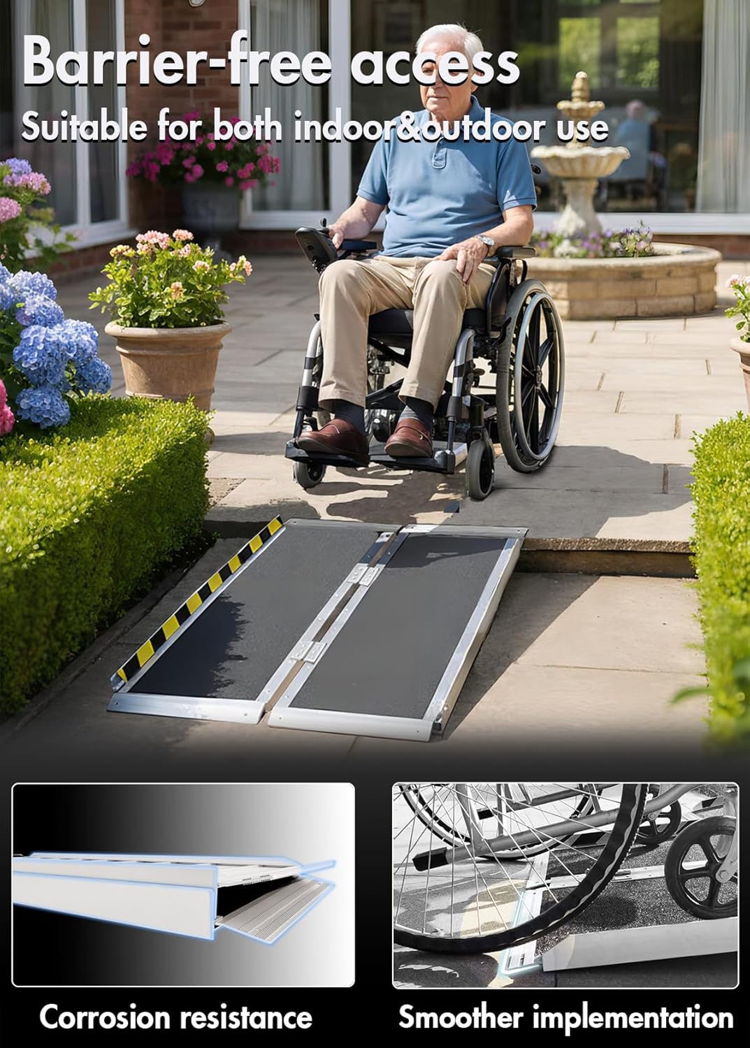 Skiennix Portable Wheelchair Ramp - 3FT Non-Slip Folding Aluminum Threshold Ramp | Supports Up to 800lbs
