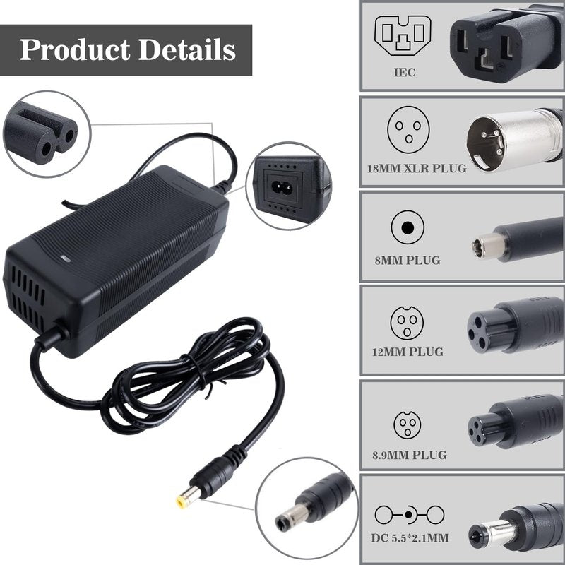 29.4V 2A/1A Fast Battery Charger 7 in 1 Plugs Universal Universal for 24V 25.2V 25.6V 25.9V Lithium Battery, 7S Lithium Battery Replacement Charger for Gotrax,Jetson,Razor,Ninebot,etc