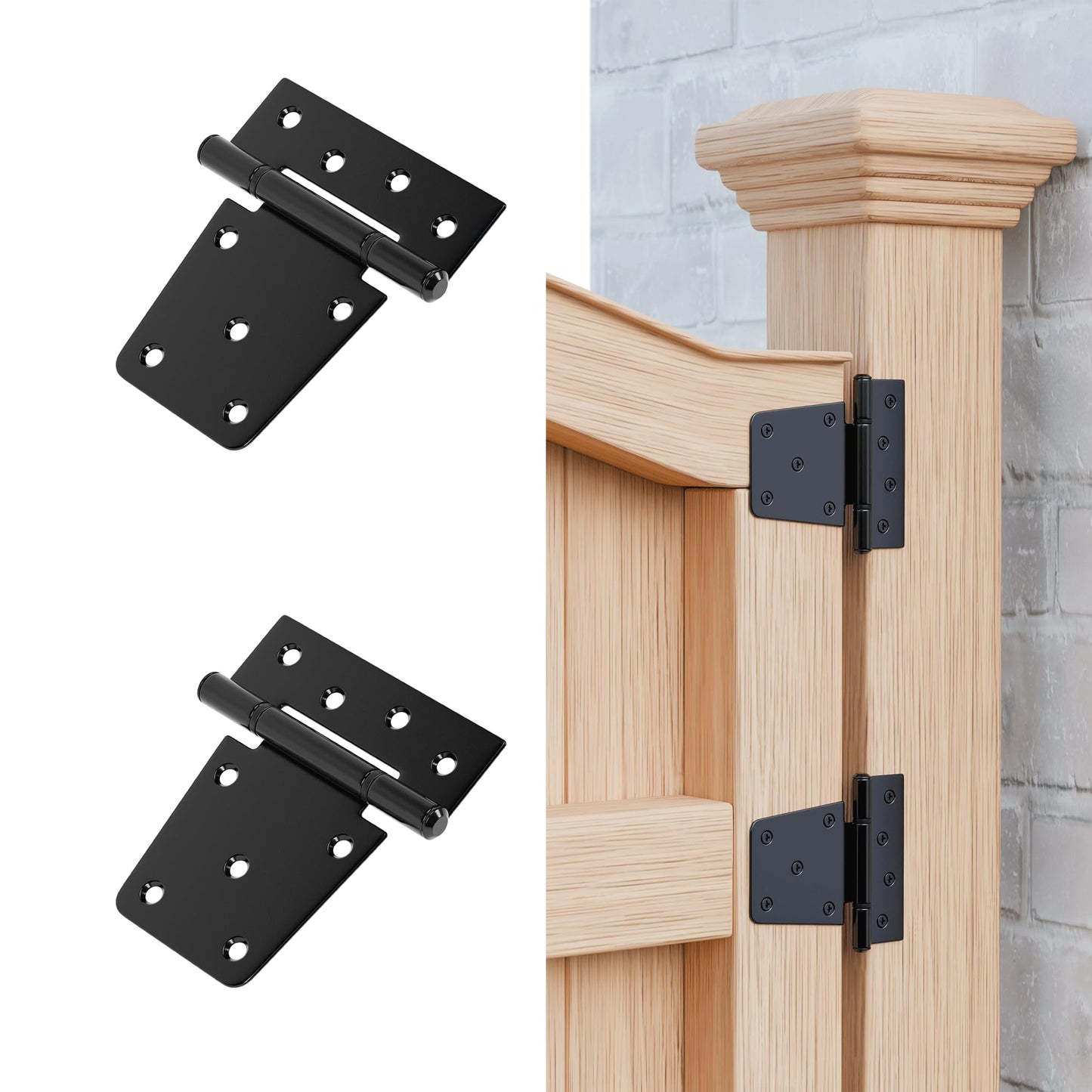 TRIPLE DEER 3.5 Inch Heavy Duty Gate Hinges, Extra Thick Gate Hinges for Wood Fence Barn Door Shed Gate Swing Door, Black Finish Door Strap Hinge, 2 Pack