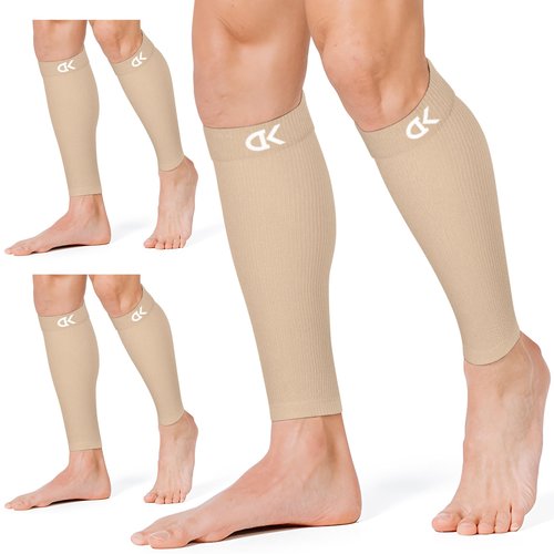 CHARMKING Calf Compression Sleeve for Women & Men Circulation (3 Pairs) 15-20 mmHg - Best Athletic for Running, Cycling, Support - Boost Performance (S/M, Beige)