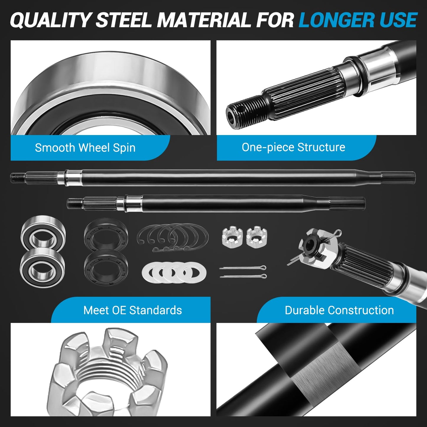 Golf Cart Rear Splined Axle Shaft Kit, EZGO Rear Axle Shaft with Bearing Seal Kit, Fit EZGO TXT Medalist Electric 1994-2013, Golf Cart Driver Side & Passenger Side,OEM Replace# 20377-G12, 20377-G11