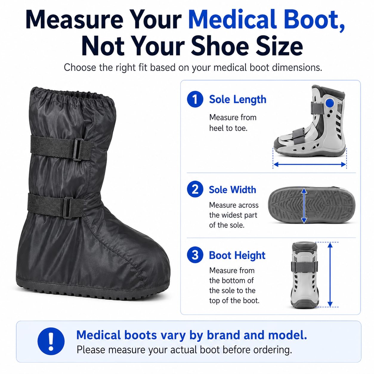FONOFOX Waterproof Boot Cover for Medical and Orthopedic Boots, Heavy-Duty Non-Slip Sole, Reusable Shoe Protector for Rain, Snow, Beach, Garden, Indoor & Outdoor Use(Medium)