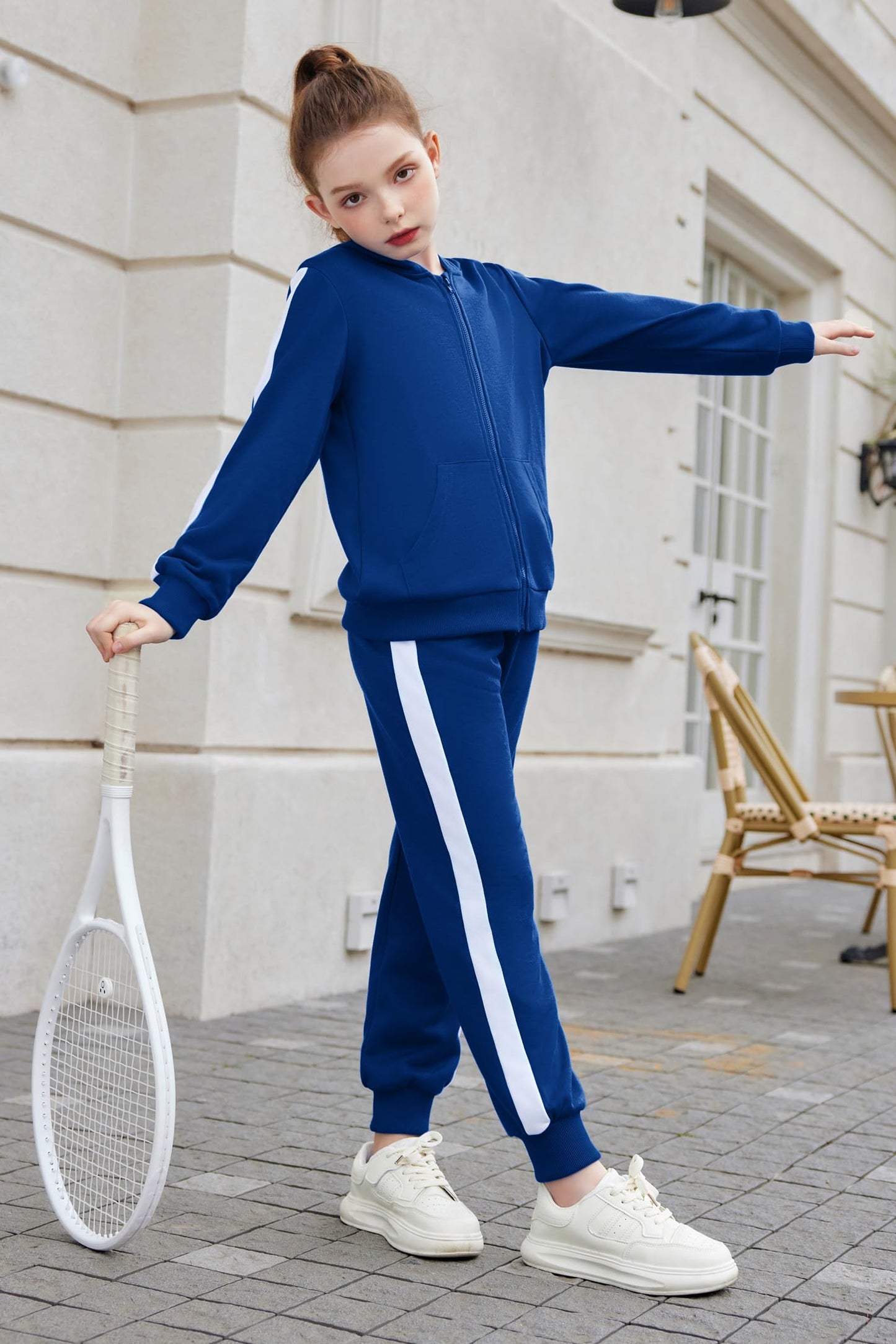 Zaclotre Girls 2 Piece Outfits Sweatsuit Zip Up Open Front Hoodie Sweatshirt and Sweatpant Sets Fall Outfits Navy 7-8 Years