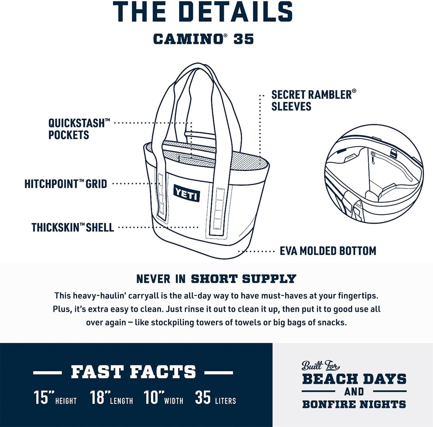 YETI Camino 35 Carryall - Durable Waterproof Tote Bag with Internal Dividers for Boat & Beach