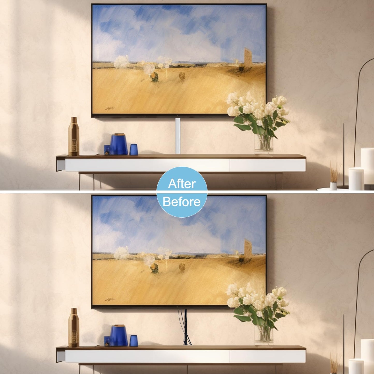 39" Side Open One Cord Hider (<1/4") for Wall Mounted Tv,Extension Cable Cover to Hide Conceal Cords Along Wall,Wire Raceway Management Cable Concealer Channel,Electric Cord Organizer Wiremold,White