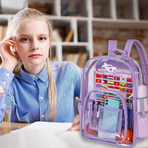 CCJPX Clear Backpack, Transparent Bookbag Heavy Duty See Through Backpacks for Women - Purple One Size