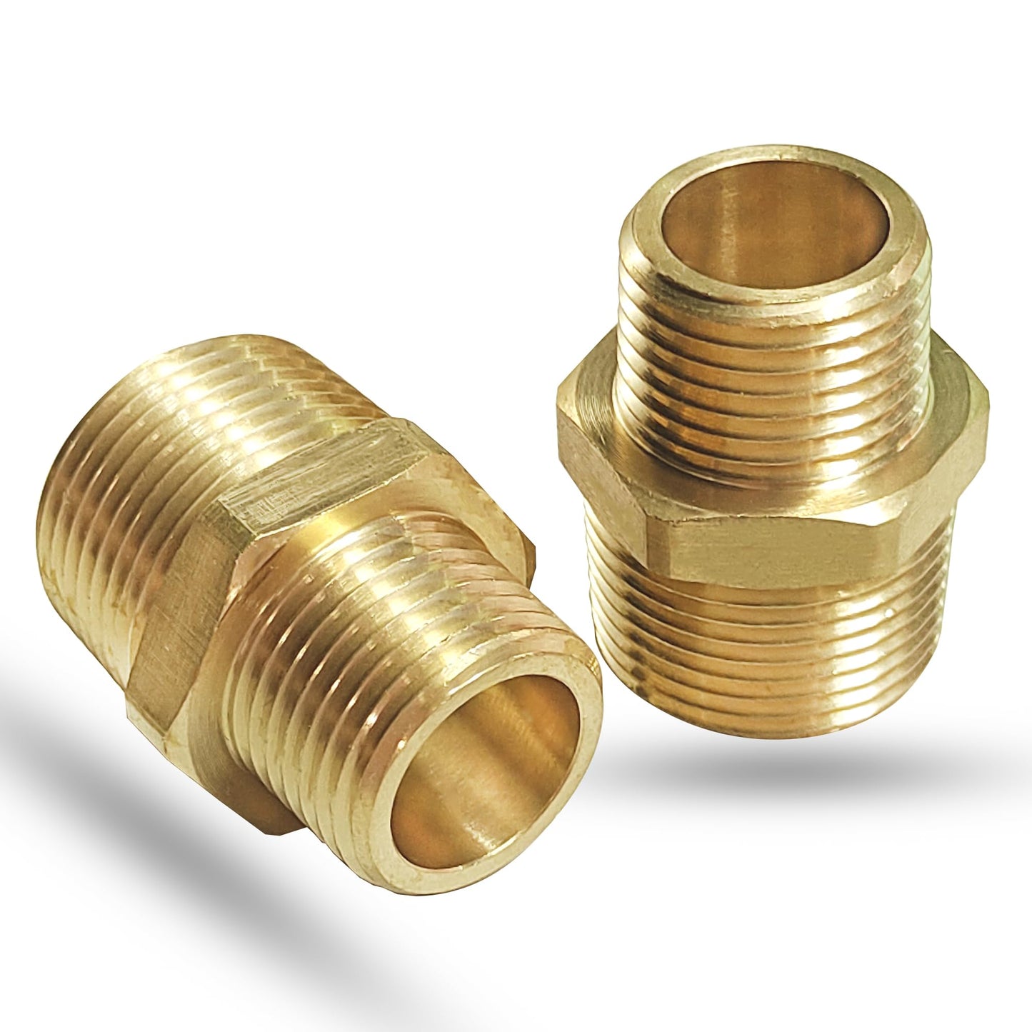 3/4" x 1/2" NPT Male Threaded Reducing Nipple Pipe Fitting Adapter, Brass 3/4 inch MNPT x 1/2 inch MNPT Hex Nipple Reducer, Heavy Duty Pipe Reducer Straight Connector