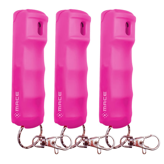 Mace Pepper Spray - 3-Pack Clip On Hard Case Model, 0.42 oz, 12 Feet Range, Max Police Strength, Long Lasting UV Dye, Flip Top Safety Cap, Self Defense Pepper Spray for Women & Men - Pink