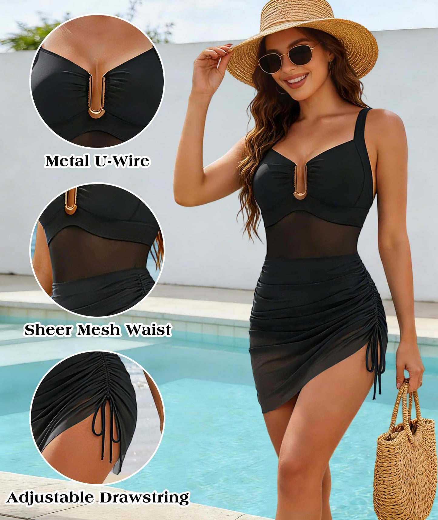 Jaaytct One Piece Swim Dress for Women Tummy Control Swimsuit with Skirt