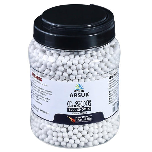 Arsuk 6mm Airsoft BBS 0.20g – White - 5000 Count - Seamless 6mm Plastic Pellets for Precision Target Practice & Tactical Shooting BBS for BB Guns