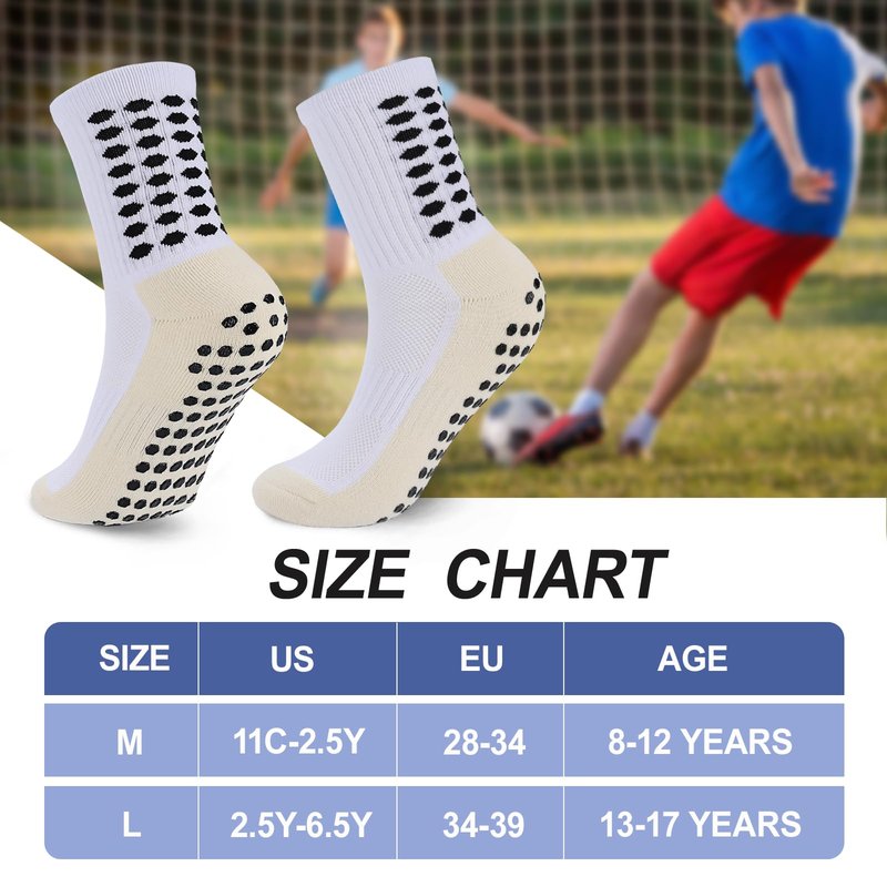 Ultrafun 5 Pairs Kids Youth Grip Soccer Socks Cushioned Non Slip Football Athletic Sports Socks (US, Alpha, Medium, Regular, White+Black)