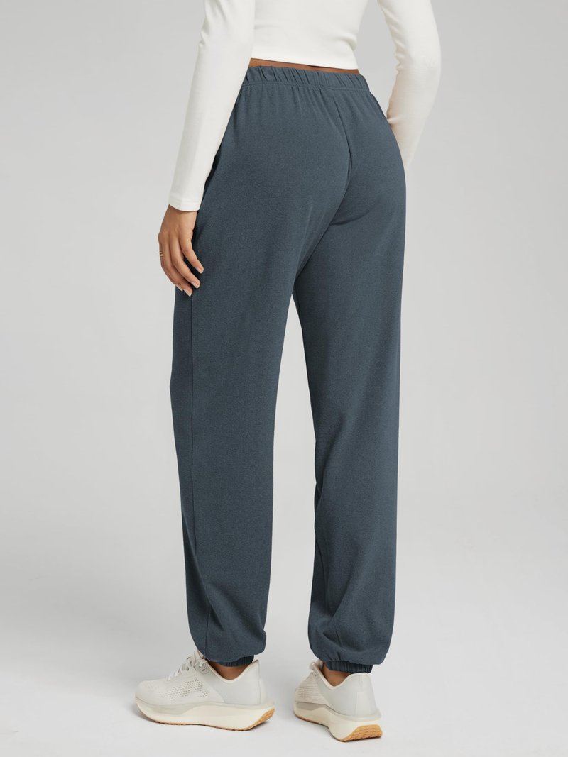 ODODOS Women's Brushed Fleece Jogger Sweatpants – Cozy Warm Adjustable High-Rise Relaxed Lounge Pants with Pockets, Dark Blue Heather, Medium