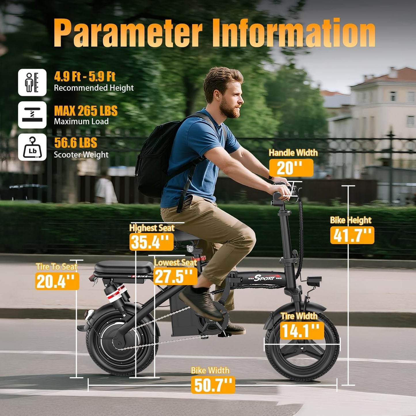 AZHAR Foldable Electric Bike - 1200W Peak Motor, 25 MPH Speed, 45 Miles Range | Compact & Portable Design