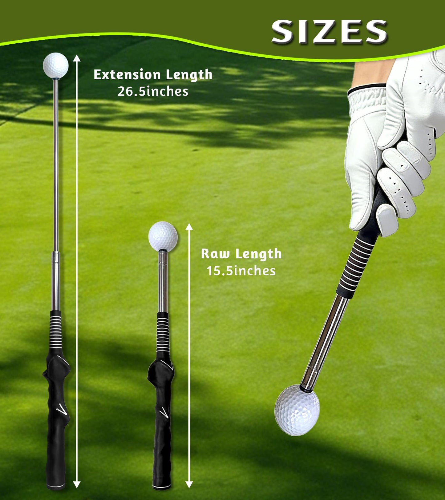 LUCKYOPERA Retractable Golf Swing Training Aid, Golf Grip Trainer with Rhythm Click Sound, Strength and Tempo Trainer for Chipping and Full Swings (Red)