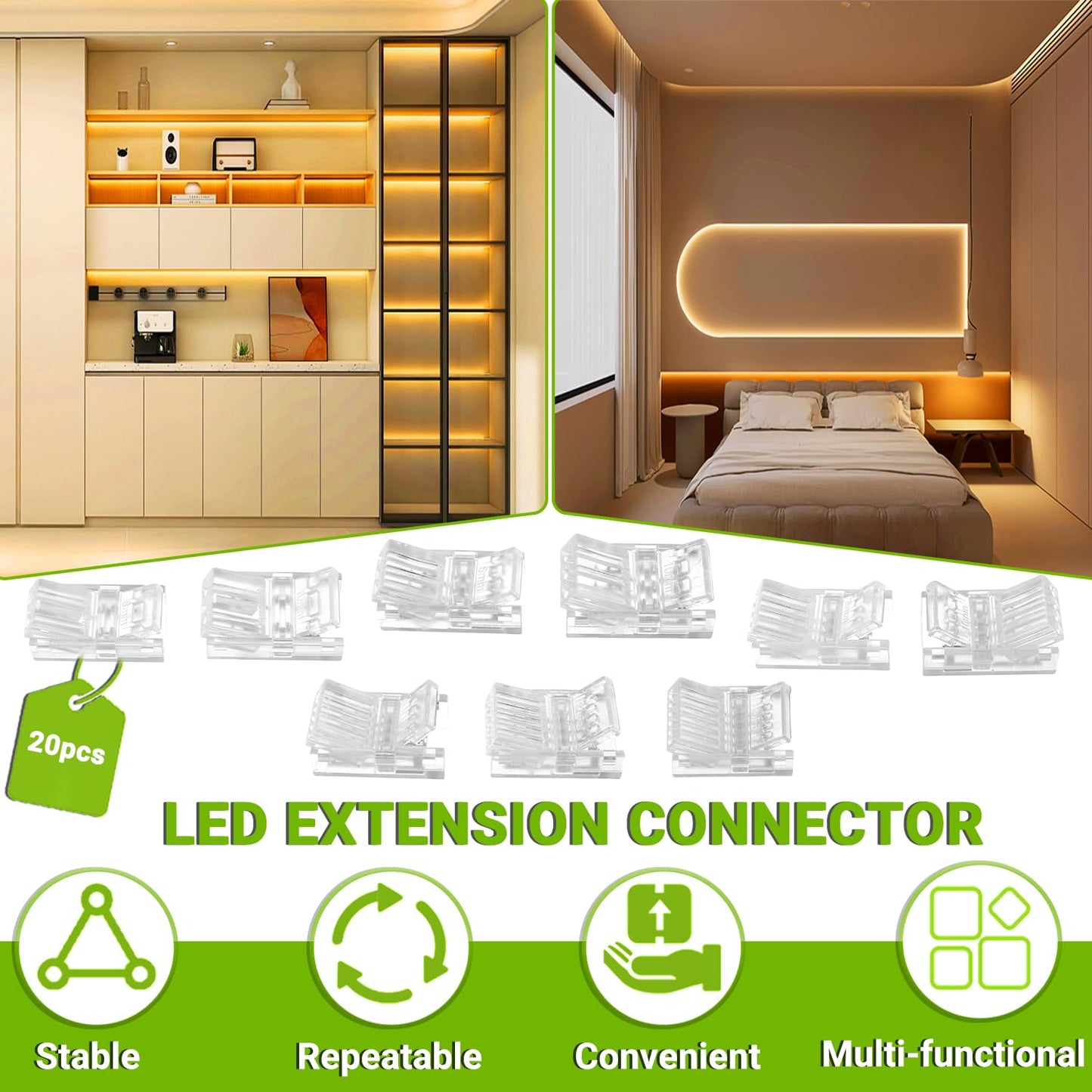 EPLZON 4 Pin 8 mm LED Strip Connector - RGB Lights Adapter (20pcs)