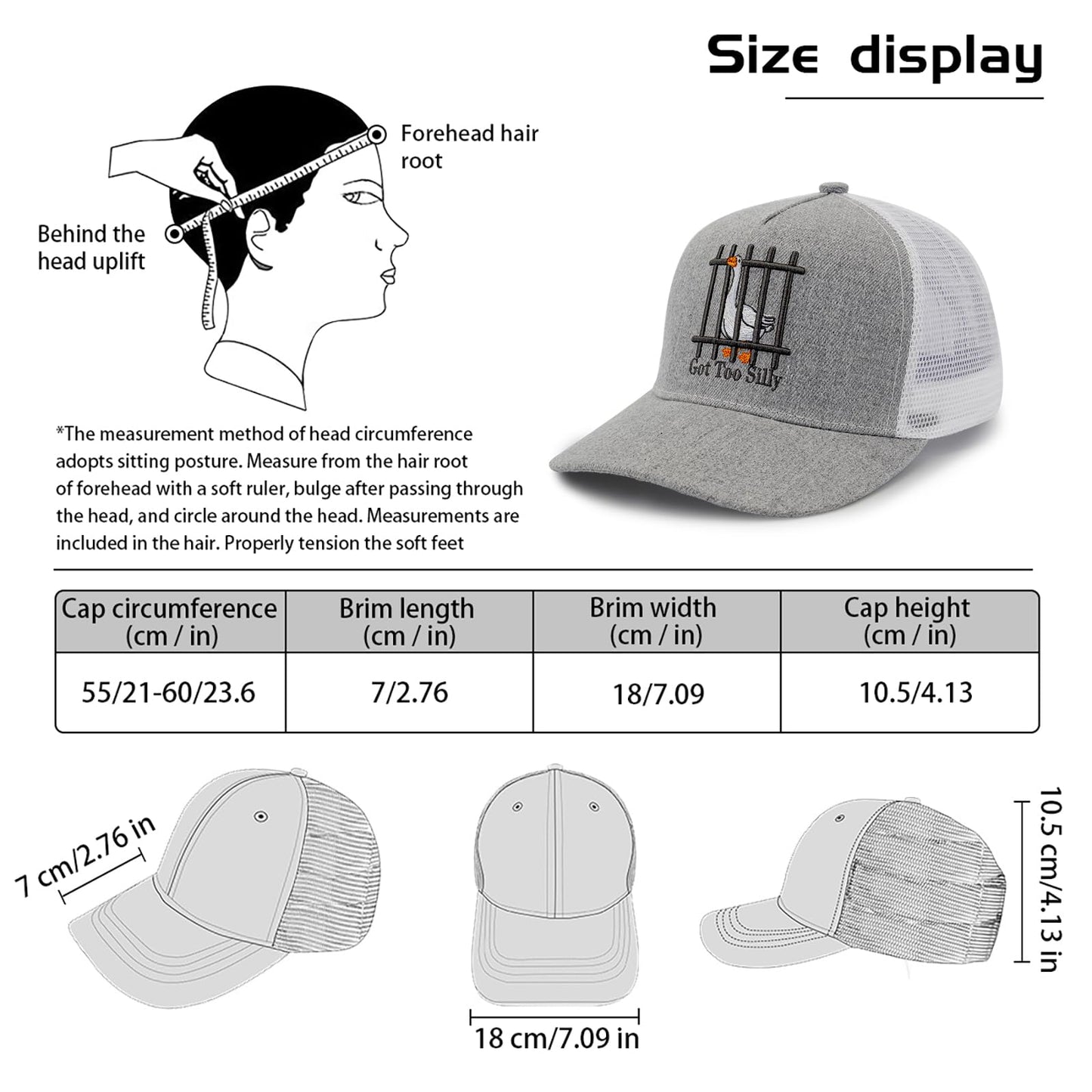 Embroidered Got Too Silly 3D Design Funny Goose Pun Humor Baseball Cap for Animal Lovers Funny Silly Goose Club Mesh Back Trucker Hats