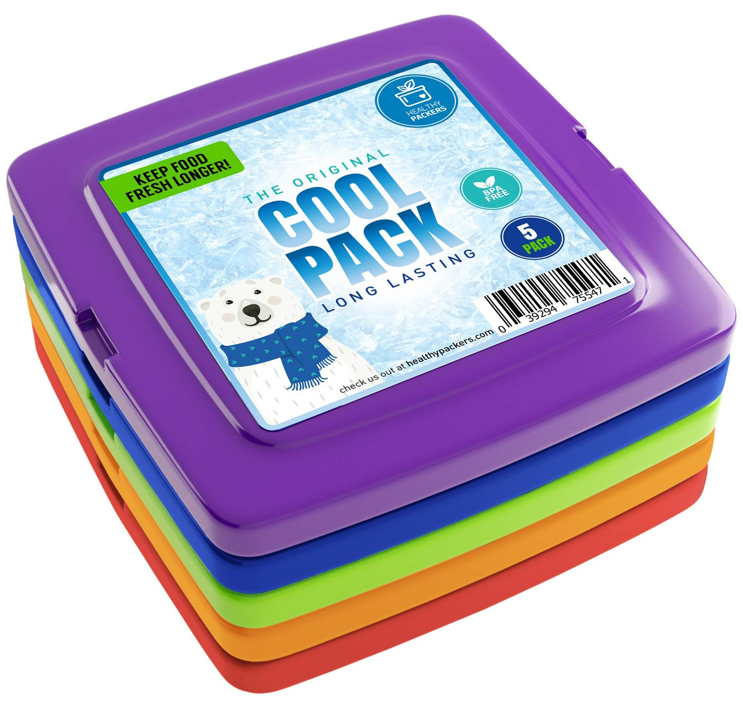 Healthy Packers® Reusable Ice Packs for Lunch Boxes Kids and Adults | Long‑Lasting Thin Freezer Packs for Coolers, Bento Boxes, Lunch Bags, Travel, School Meals, and Meal Prep (5-Pack | Square)