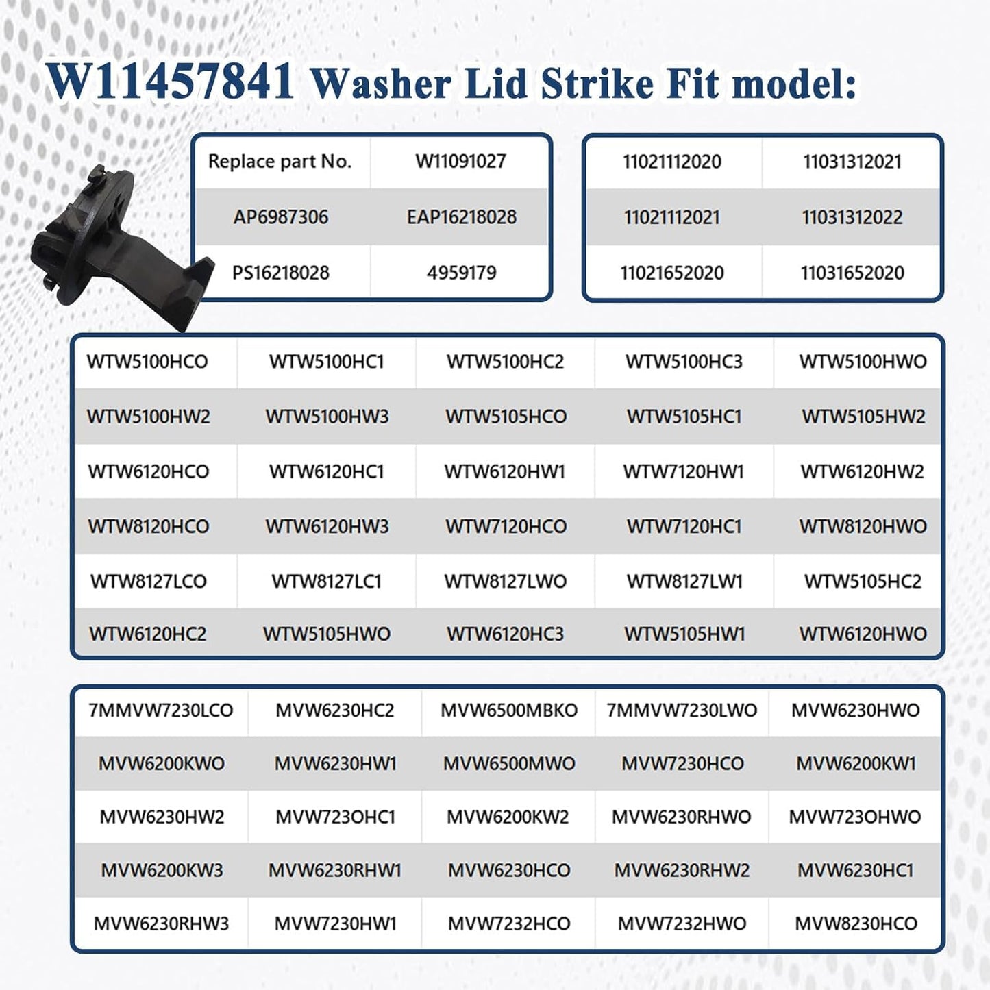 4Pcs W11457841 Washer Lid Strike New For (Mtg,WPL) Washer Door Lock W11091027 4959179 AP6987306 PS16218028 EAP16218028