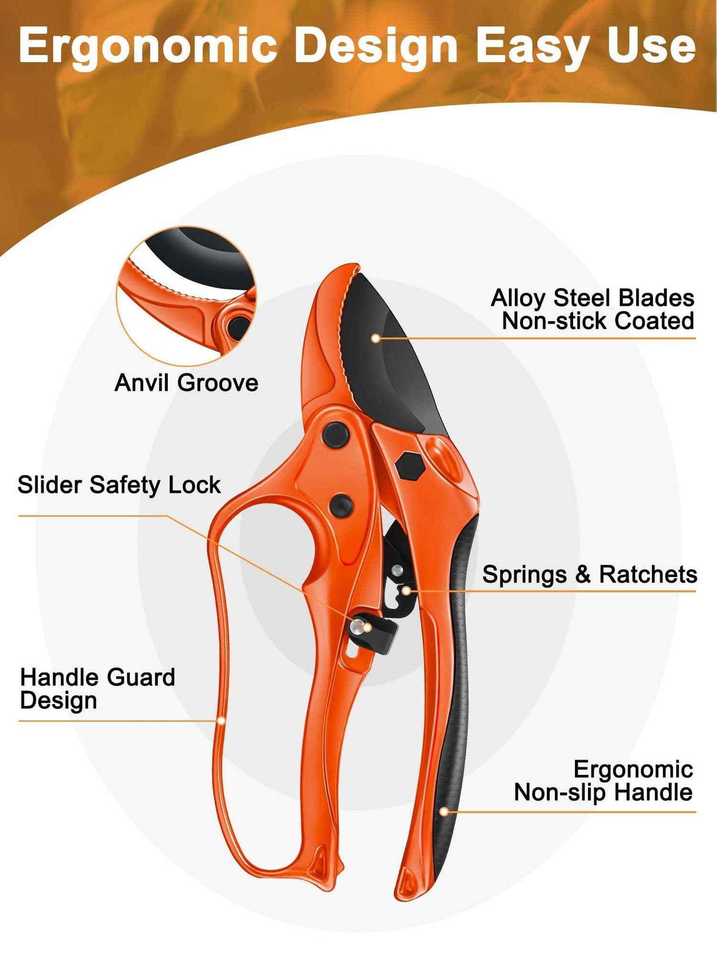 Rotbackmin Ratchet Anvil Pruning Shears for Gardening Heavy Duty, Labor-Saving Design Garden Clippers for Arthritis Weak Hands, 3/4" Cut Capacity Branch Cutter for Tree Trimming, Flower, Rose, Plant