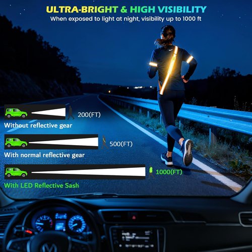 Fokia Kunbio LED Reflective Running Gear - High Visibility Adjustable Belt & Armband for Night Safety