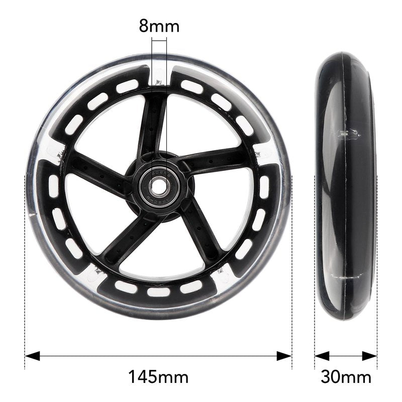 Gladeer Front/Rear Swing Wiggle Scooter 145mm White Flashing PU Replacement Wheels for 3-Wheeled Y Fliker A3 B3 C3 SP3 F3 Lift Scooter (2)